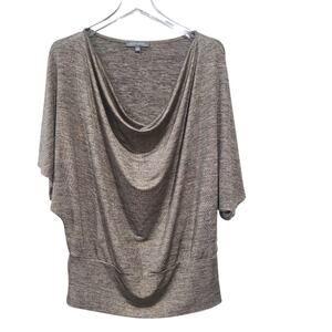 NY Collection SZ XL Top Batwing Sleeve Blouse Gold Stretch Cowl Neck Loose Fit